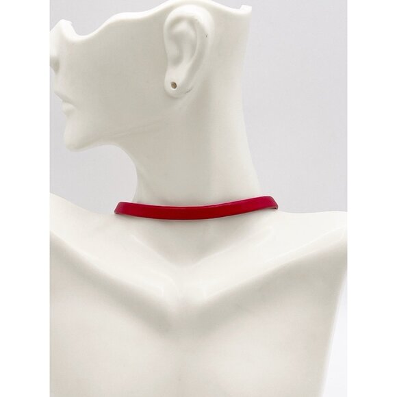 VTG Kenneth Jay Lane Red Choker Necklace Gold Tone Slim Collar Minimalist - Picture 2 of 7
